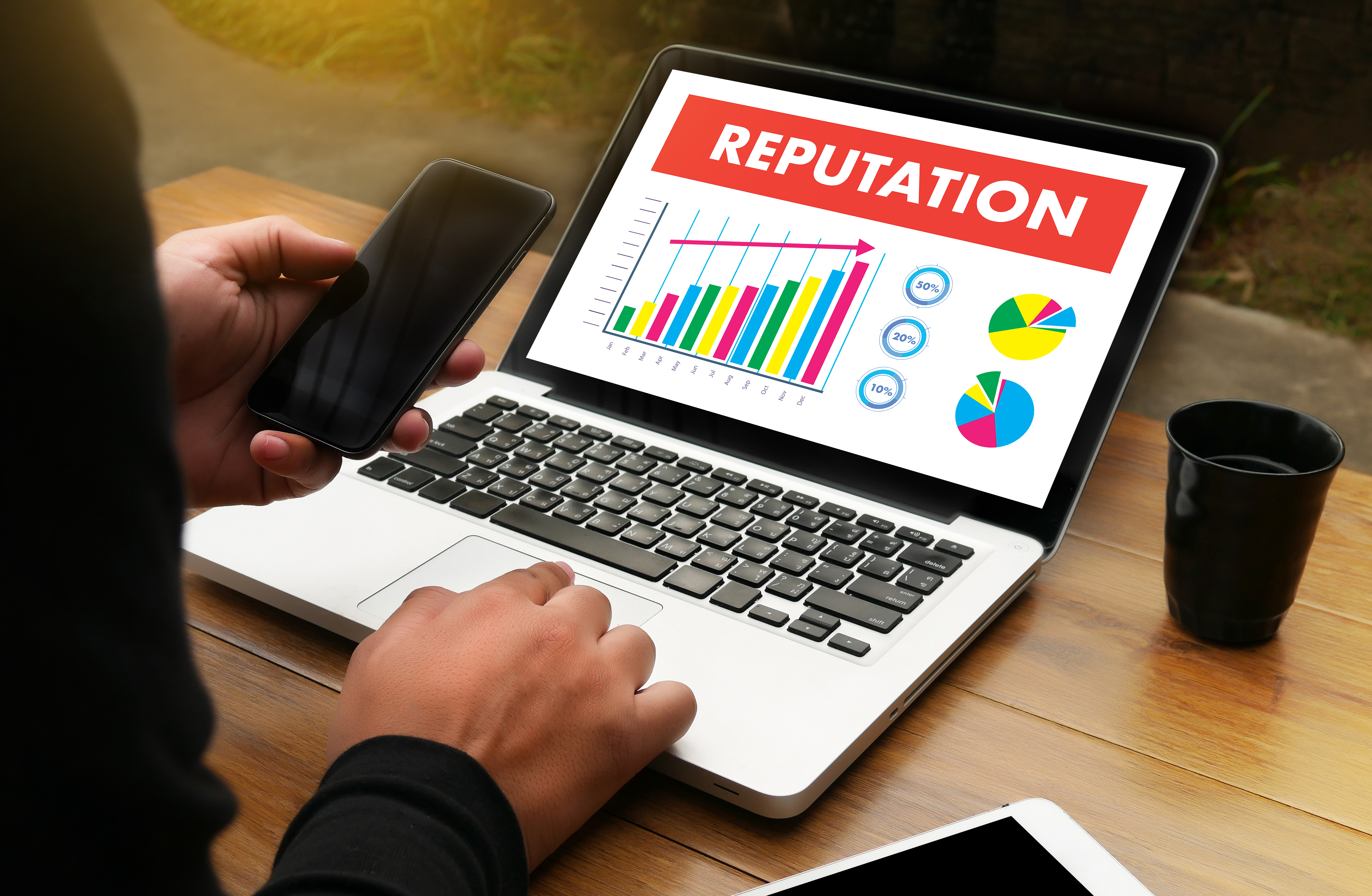 Online Reputation Management Laptop with Graphic on Screen