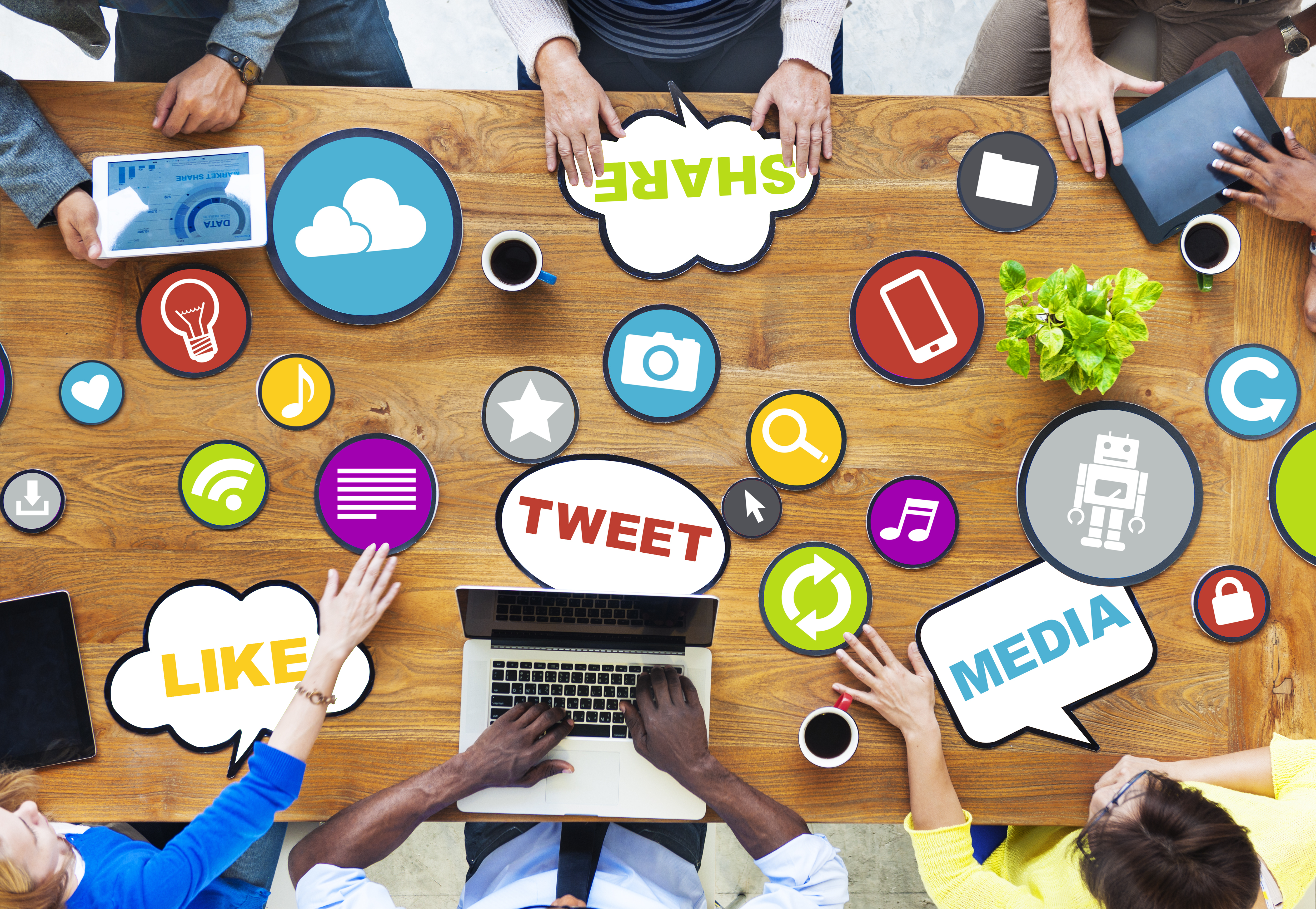 Social Media Word Cutouts on Table