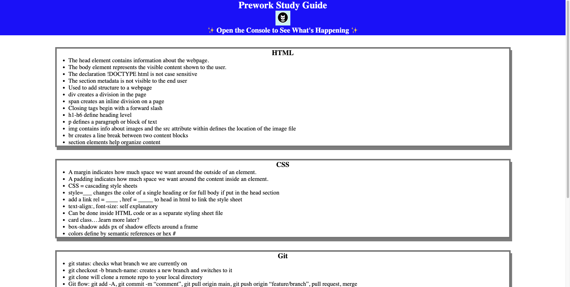Prework Study Guide Screenshot